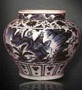 青花风景人物罐